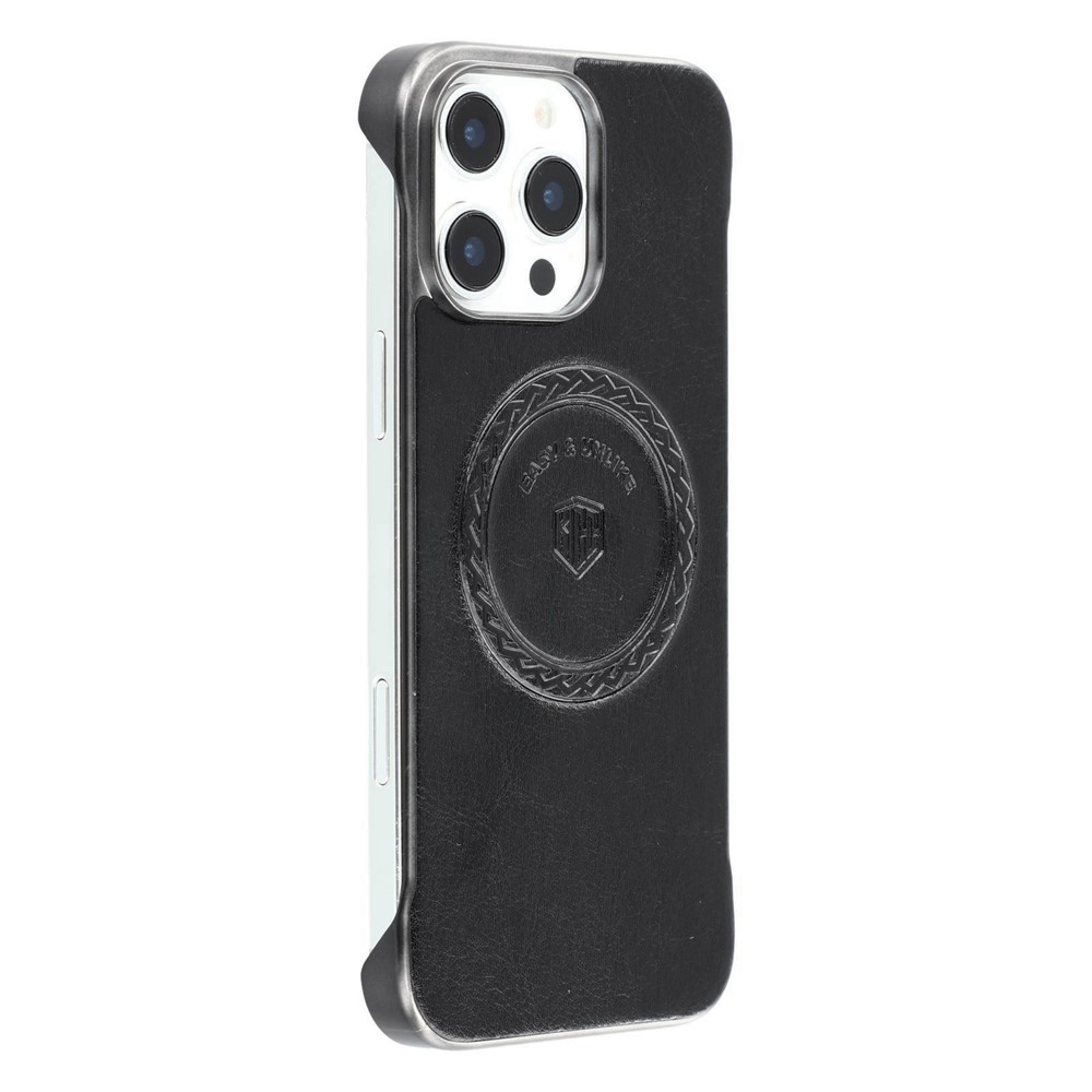 KIGC For iPhone 16 Pro Max Magnetic Case Electroplating PC + PU Phone Back Cover - Black