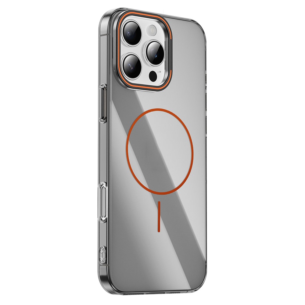 For iPhone 16 Pro Max Case Compatible with MagSafe Lens Frame Kickstand Clear PC Phone Cover - Transparent Black