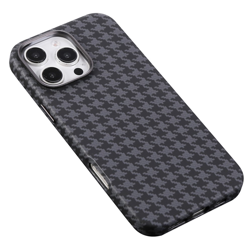 For iPhone 16 Pro Max Magnetic Case Houndstooth Pattern Leather + PC Phone Cover - Black