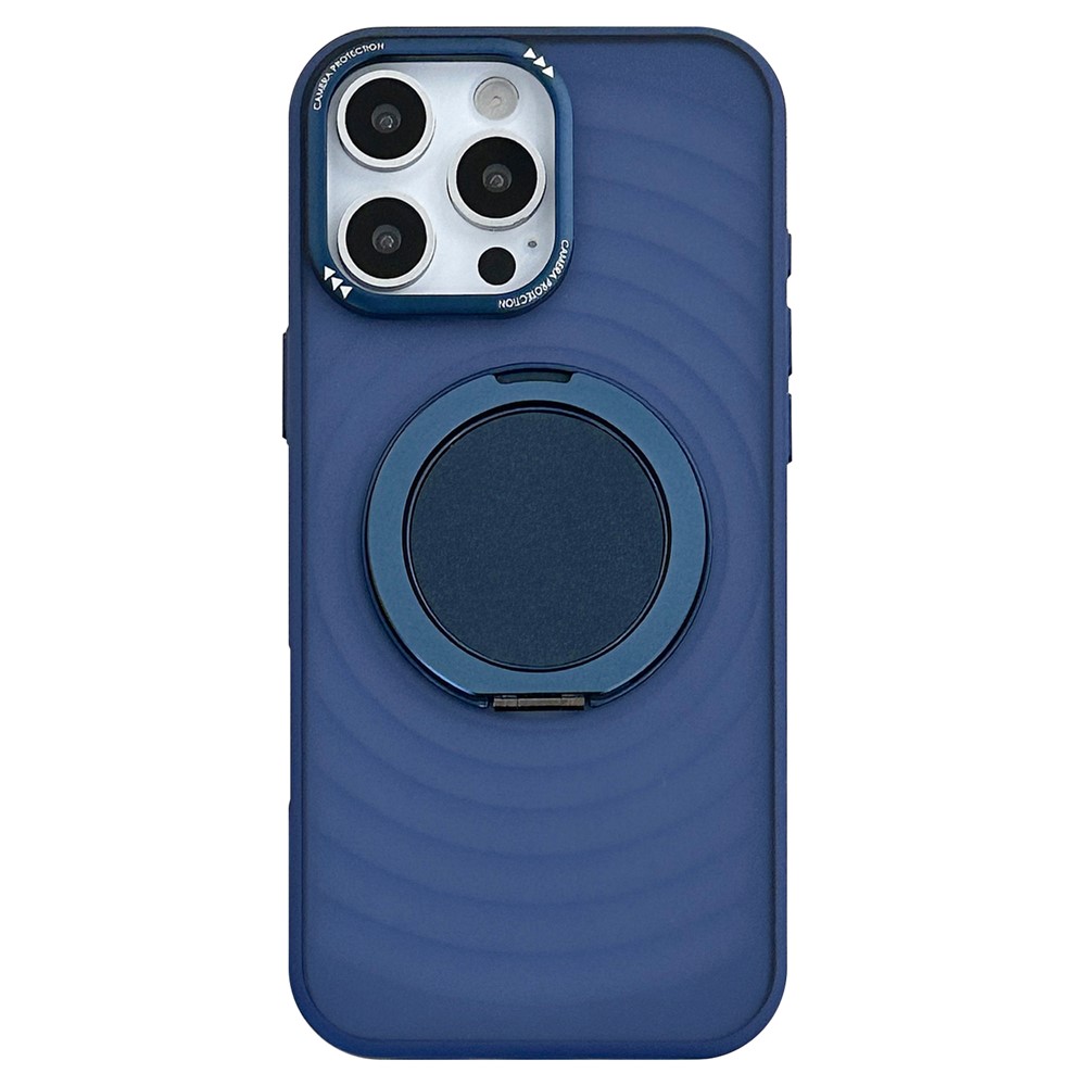 For iPhone 16 Pro Max Magnetic Case Rotating Kickstand Ripple Texture TPU + PC Phone Cover - Blue