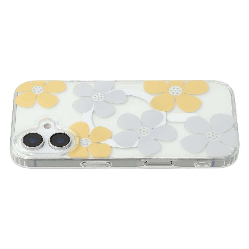 For iPhone 16 Plus Magnetic Case IMD Flower Pattern TPU + PC Clear Back Phone Cover - Style B