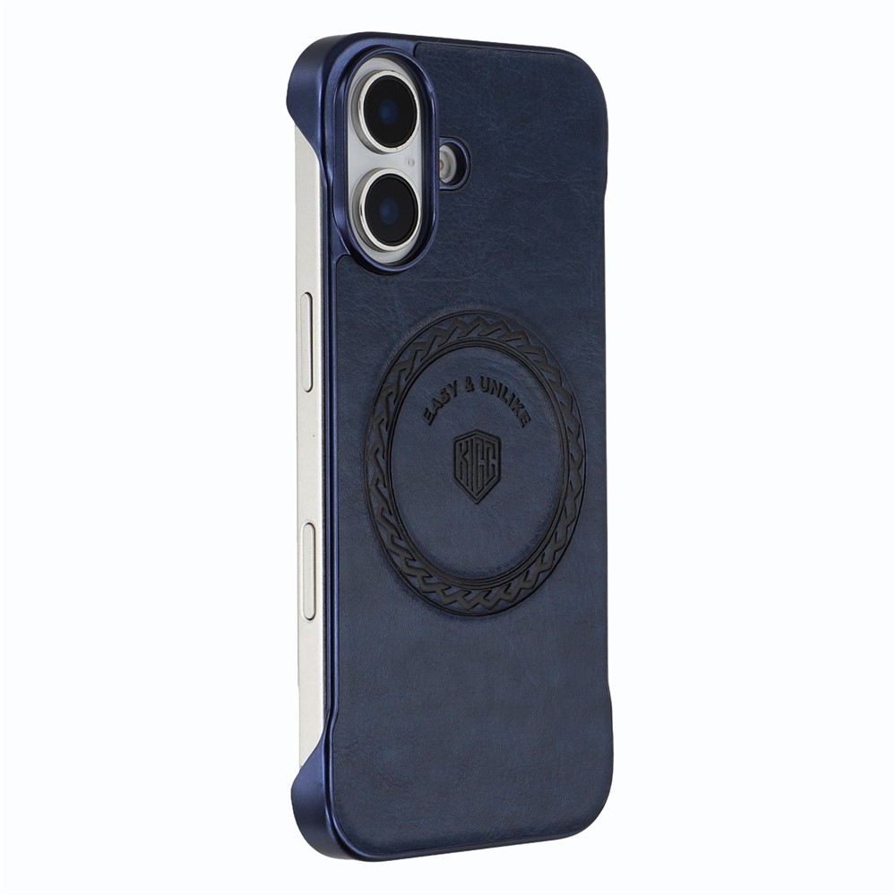 KIGC For iPhone 16 Plus Magnetic Case Electroplating PC + PU Phone Back Cover - Blue