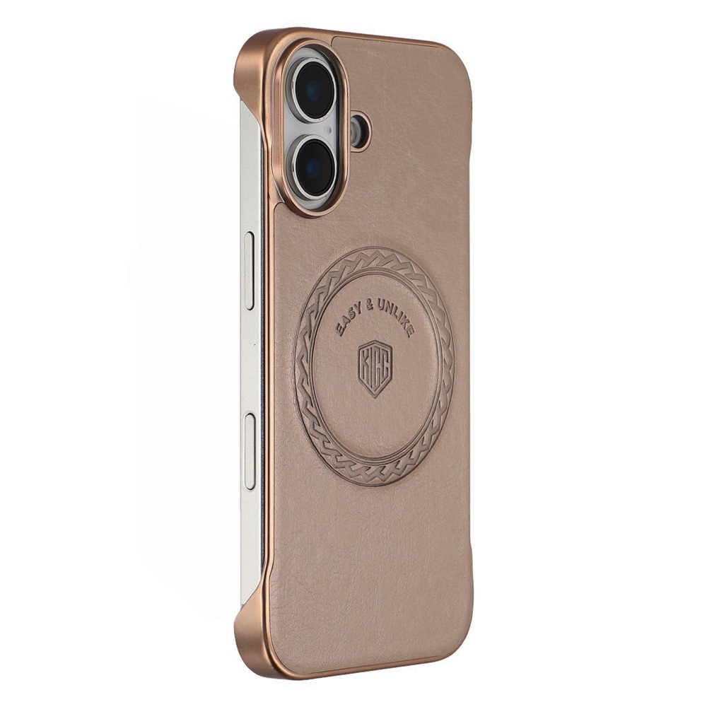 KIGC For iPhone 16 Plus Magnetic Case Electroplating PC + PU Phone Back Cover - Gold