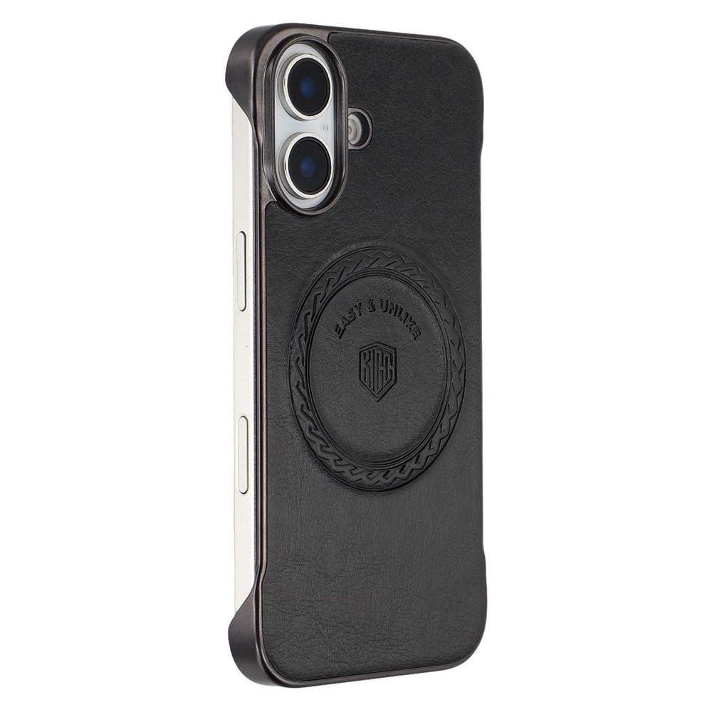 KIGC For iPhone 16 Plus Magnetic Case Electroplating PC + PU Phone Back Cover - Black