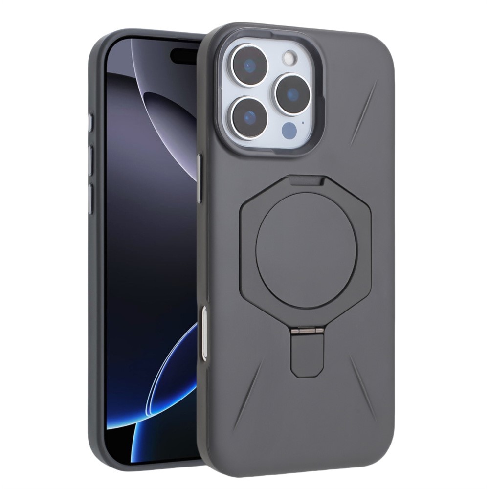 For iPhone 16 Pro Max Magnetic Case TPU + PC Kickstand Phone Cover - Grey