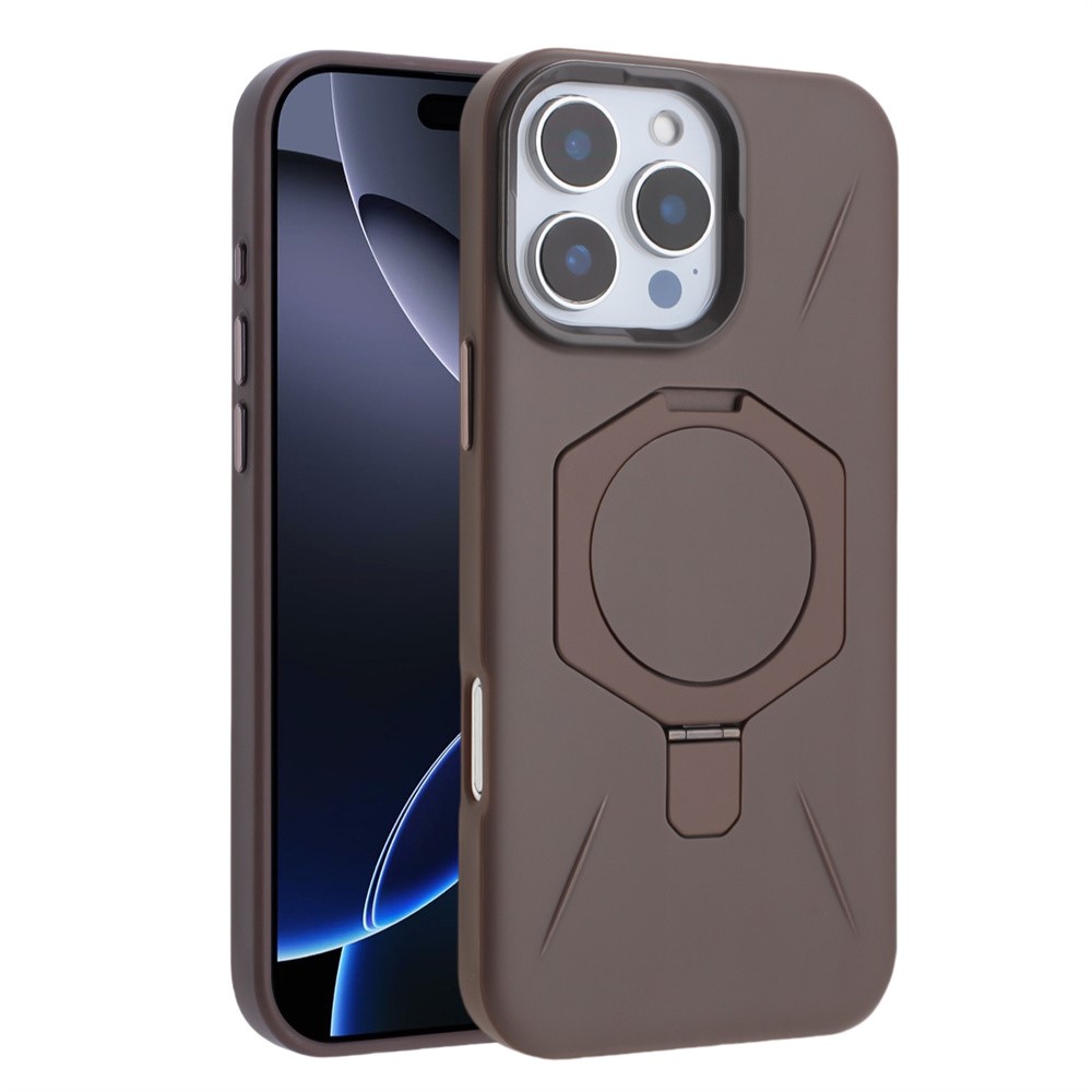 For iPhone 16 Pro Max Magnetic Case TPU + PC Kickstand Phone Cover - Coffee