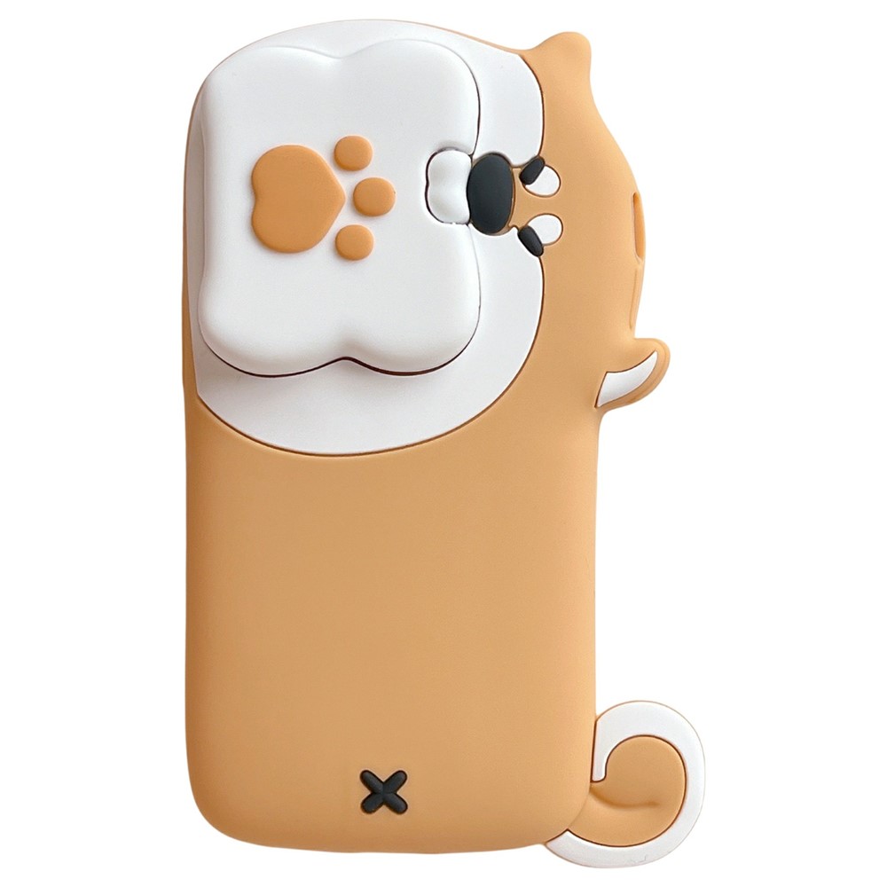 For iPhone 15 Silicone Case Dog Eating Bone Design Lens Cover Kickstand Phone Cover
