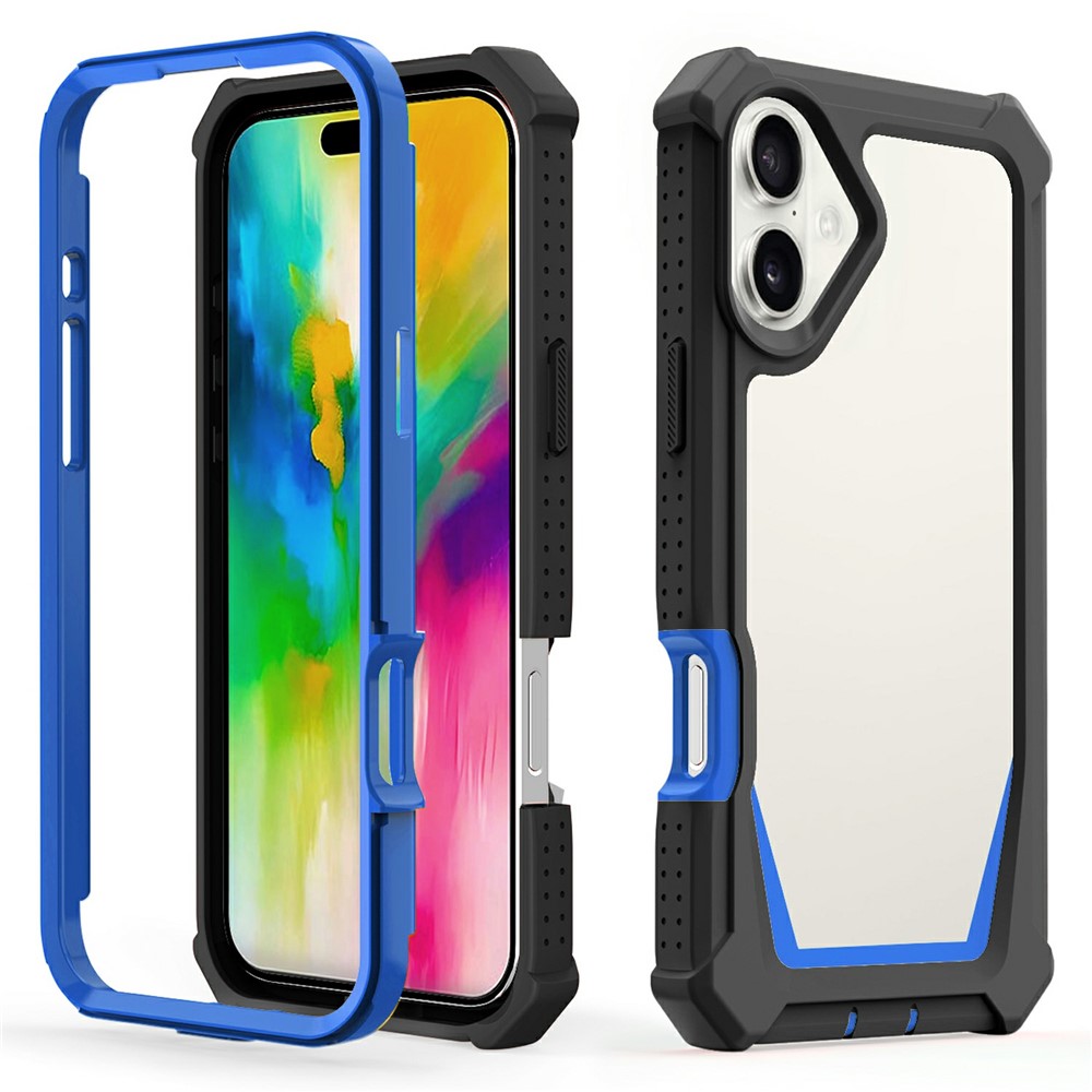 For iPhone 16 Plus Case Detachable 2 in 1 TPU + PC Shockproof Phone Back Cover - Black  /  Blue