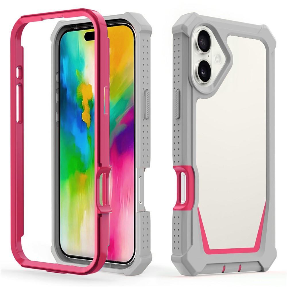 For iPhone 16 Plus Case Detachable 2 in 1 TPU + PC Shockproof Phone Back Cover - Grey  /  Rose