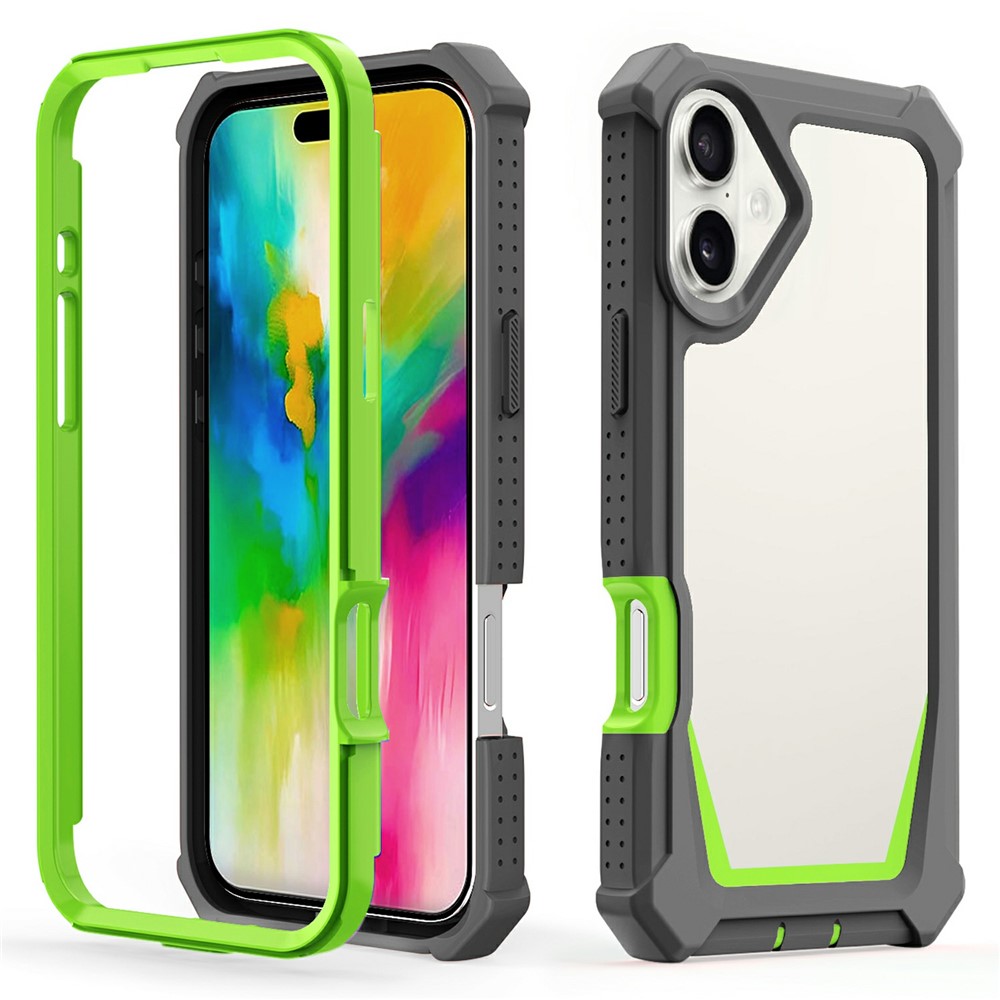 For iPhone 16 Plus Case Detachable 2 in 1 TPU + PC Shockproof Phone Back Cover - Dark Grey  /  Grass Green