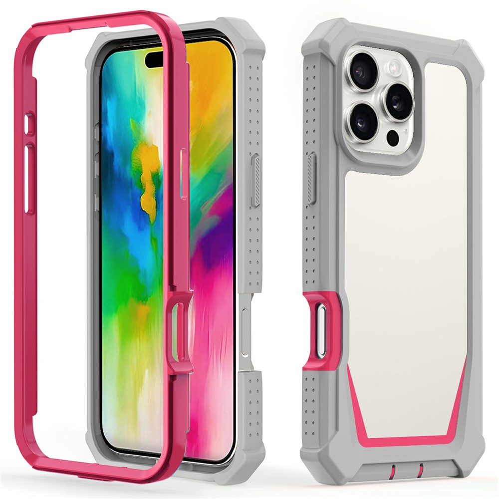 For iPhone 16 Pro Max Case Detachable 2 in 1 TPU + PC Shockproof Phone Back Cover - Grey  /  Rose