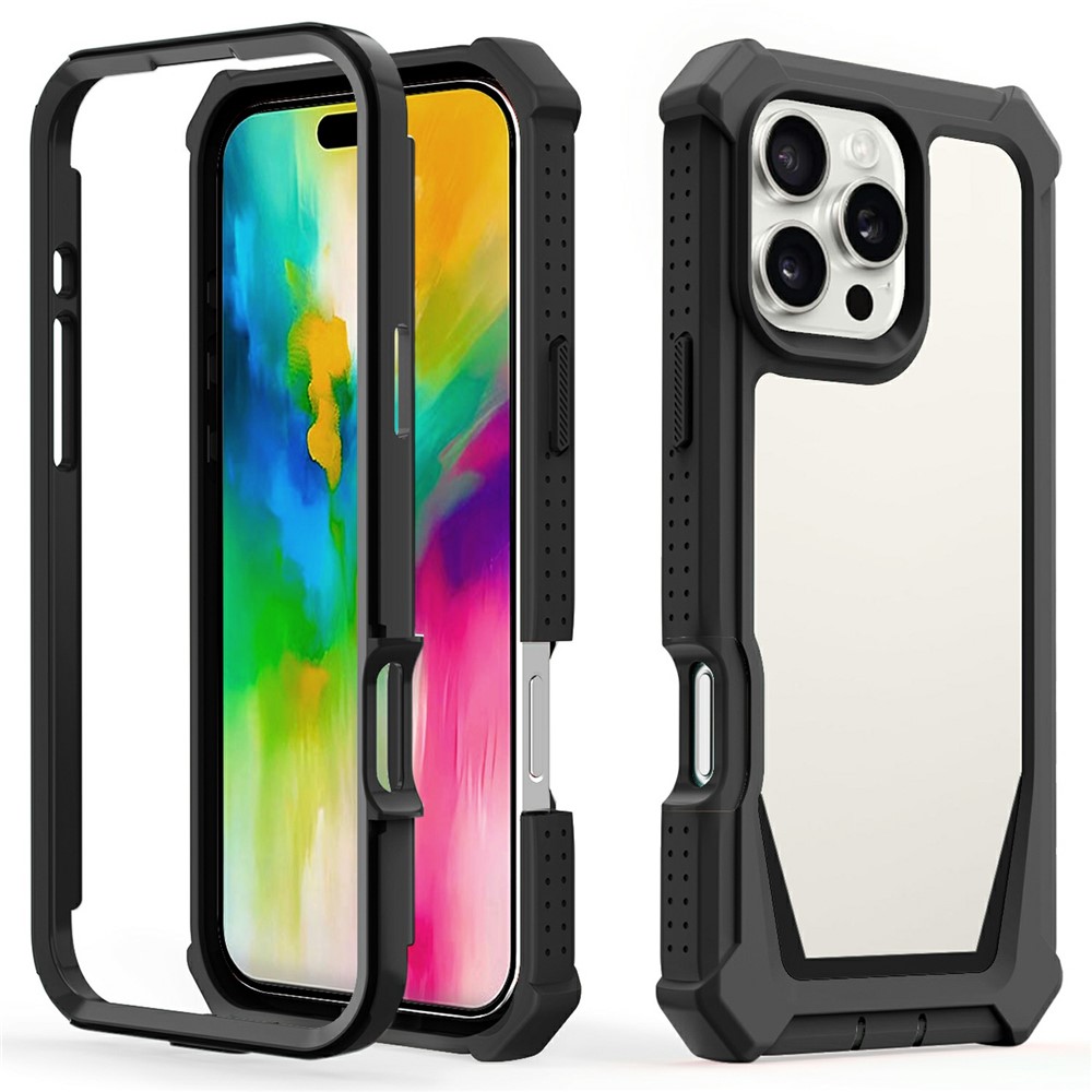 For iPhone 16 Pro Max Case Detachable 2 in 1 TPU + PC Shockproof Phone Back Cover - Black