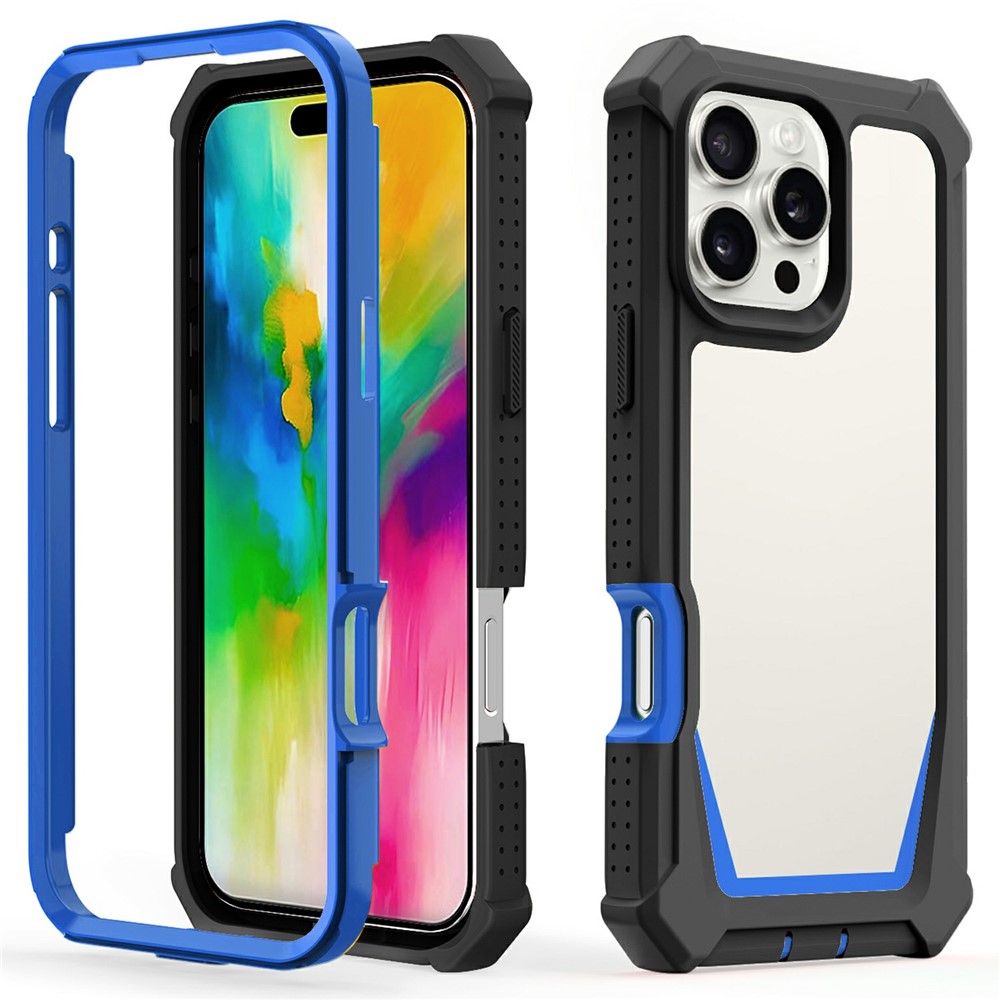 For iPhone 16 Pro Max Case Detachable 2 in 1 TPU + PC Shockproof Phone Back Cover - Black  /  Blue