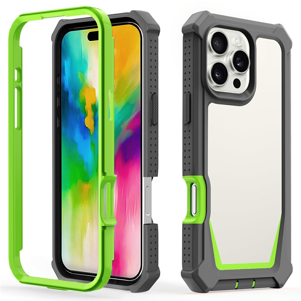 For iPhone 16 Pro Max Case Detachable 2 in 1 TPU + PC Shockproof Phone Back Cover - Dark Grey  /  Grass Green