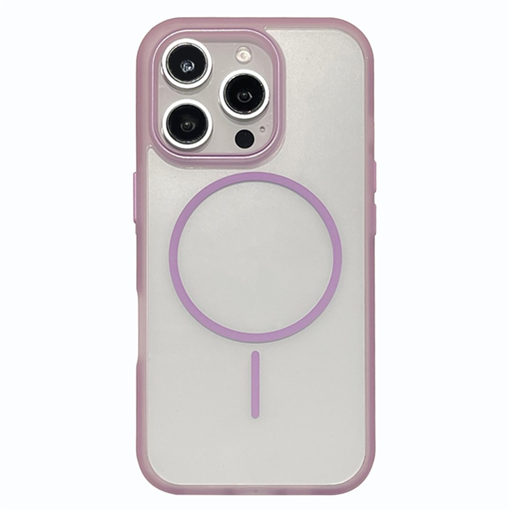 For iPhone 16 Pro Max Magnetic Case TPU + PC Clear Phone Back Cover - Purple
