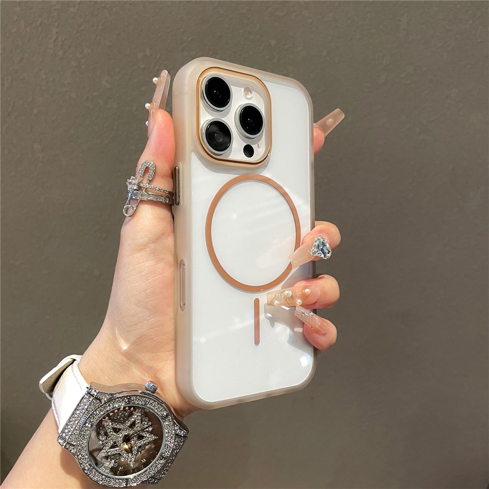 For iPhone 16 Pro Max Magnetic Case TPU + PC Clear Phone Back Cover - Gold