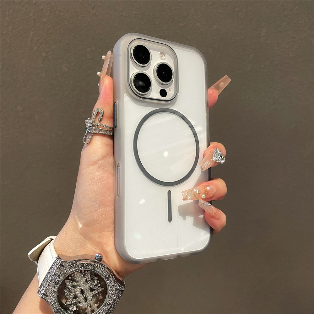 For iPhone 16 Pro Max Magnetic Case TPU + PC Clear Phone Back Cover - Grey