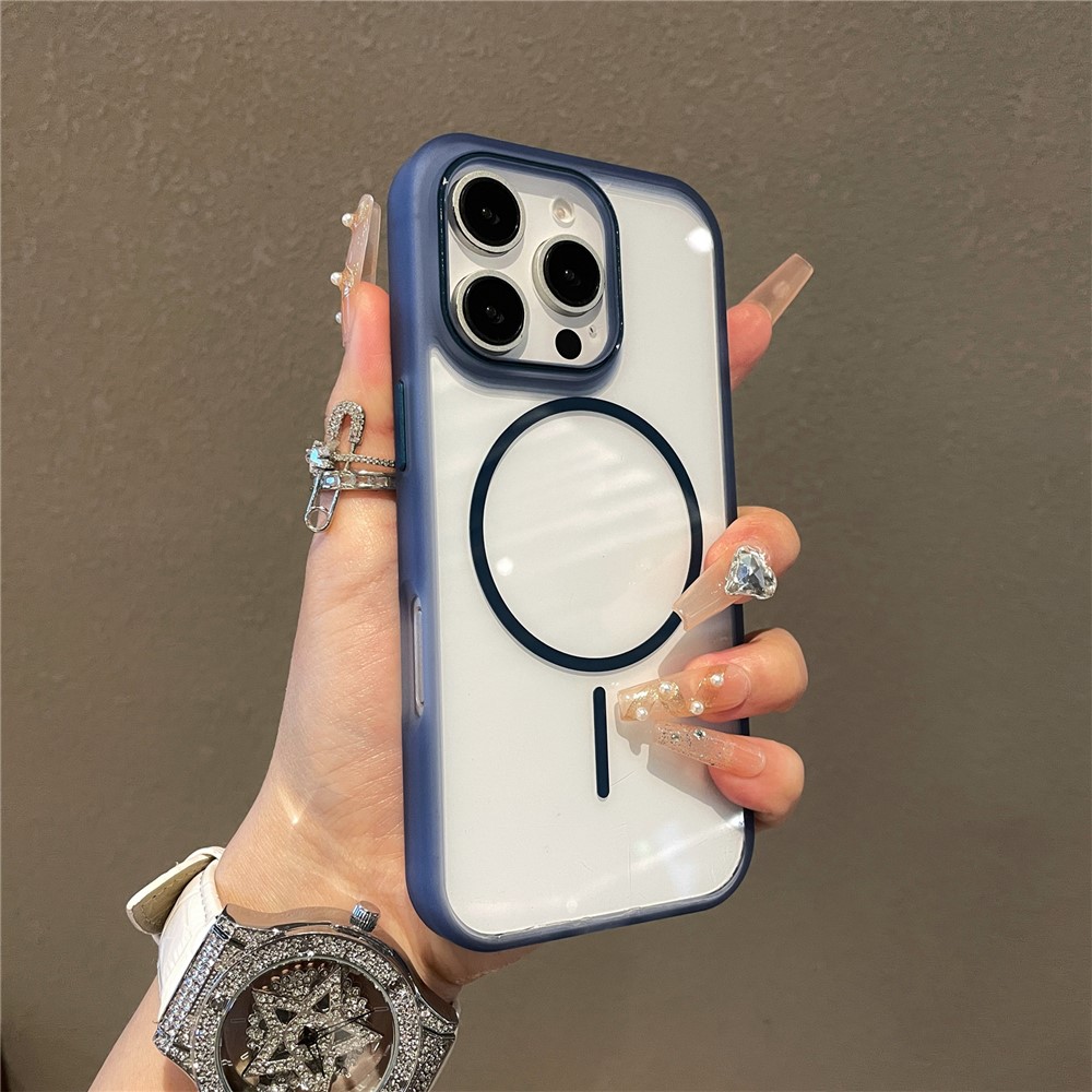 For iPhone 16 Pro Max Magnetic Case TPU + PC Clear Phone Back Cover - Blue