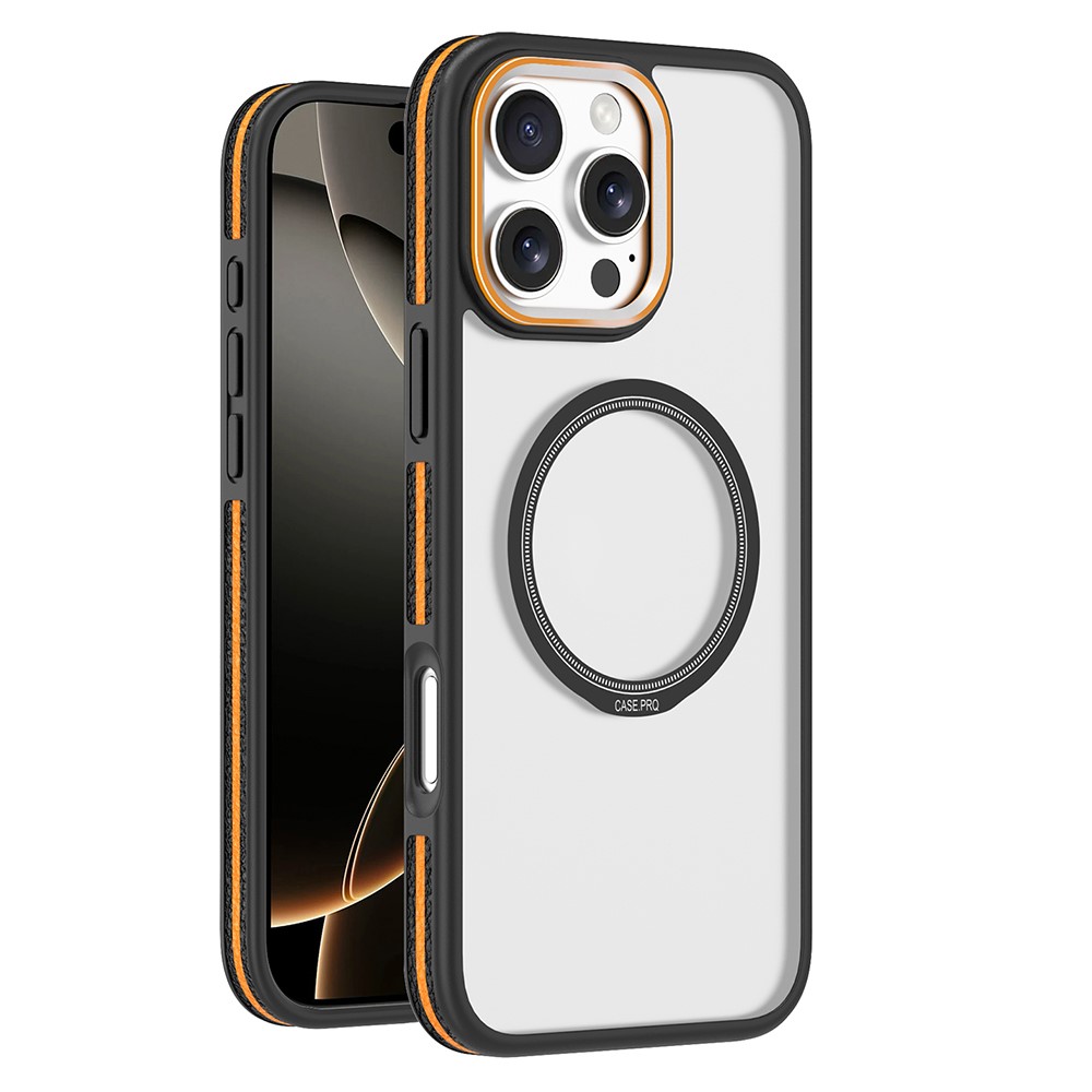 For iPhone 16 Pro Max Magnetic Case Shockproof TPU + PC Clear Back Phone Cover - Black