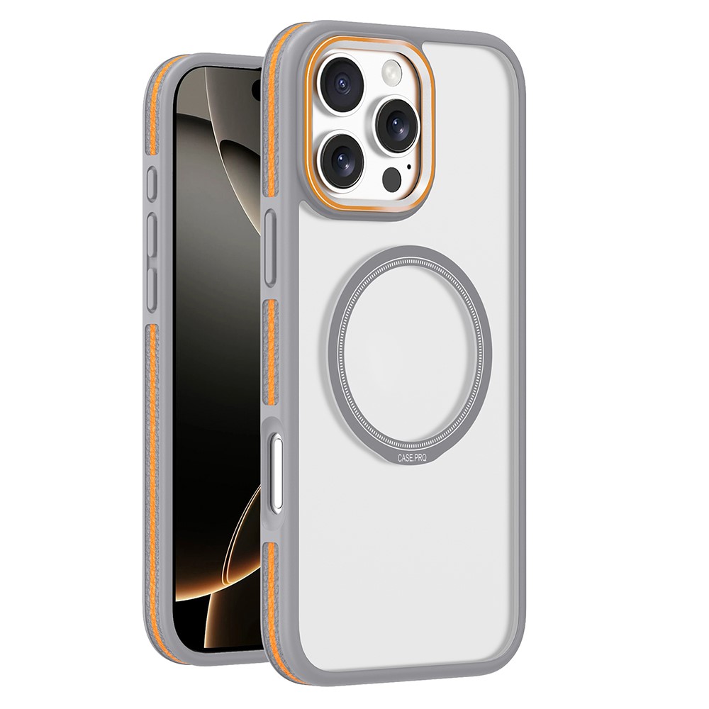 For iPhone 16 Pro Max Magnetic Case Shockproof TPU + PC Clear Back Phone Cover - Grey
