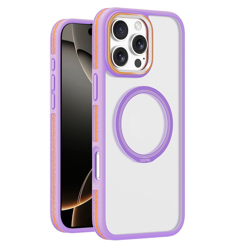 For iPhone 16 Pro Max Magnetic Case Shockproof TPU + PC Clear Back Phone Cover - Purple