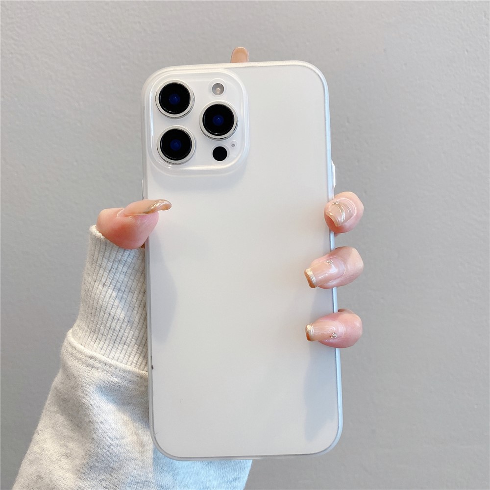 For iPhone 16 Pro Max Case Slim Soft TPU Phone Back Cover with Metal Buttons - White