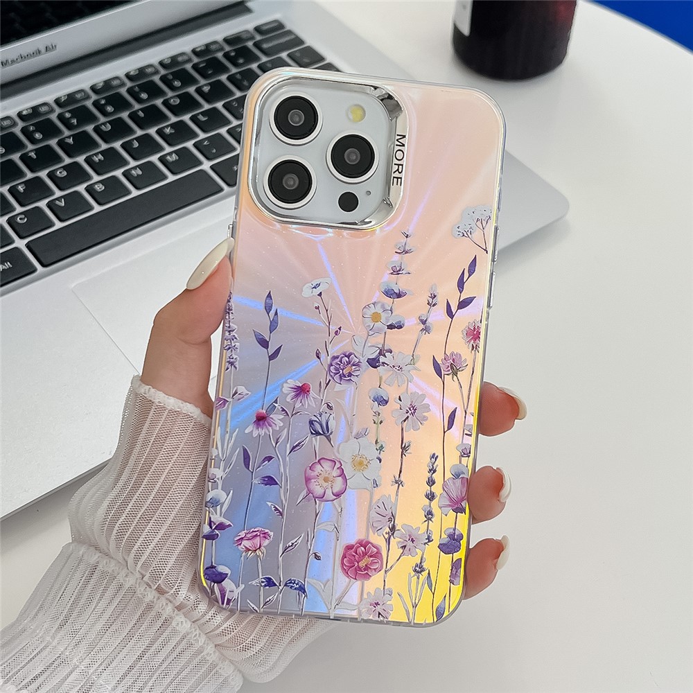 For iPhone 16 Pro Max Case PC + TPU Protective Phone Cover Laser Flower Pattern - AH1