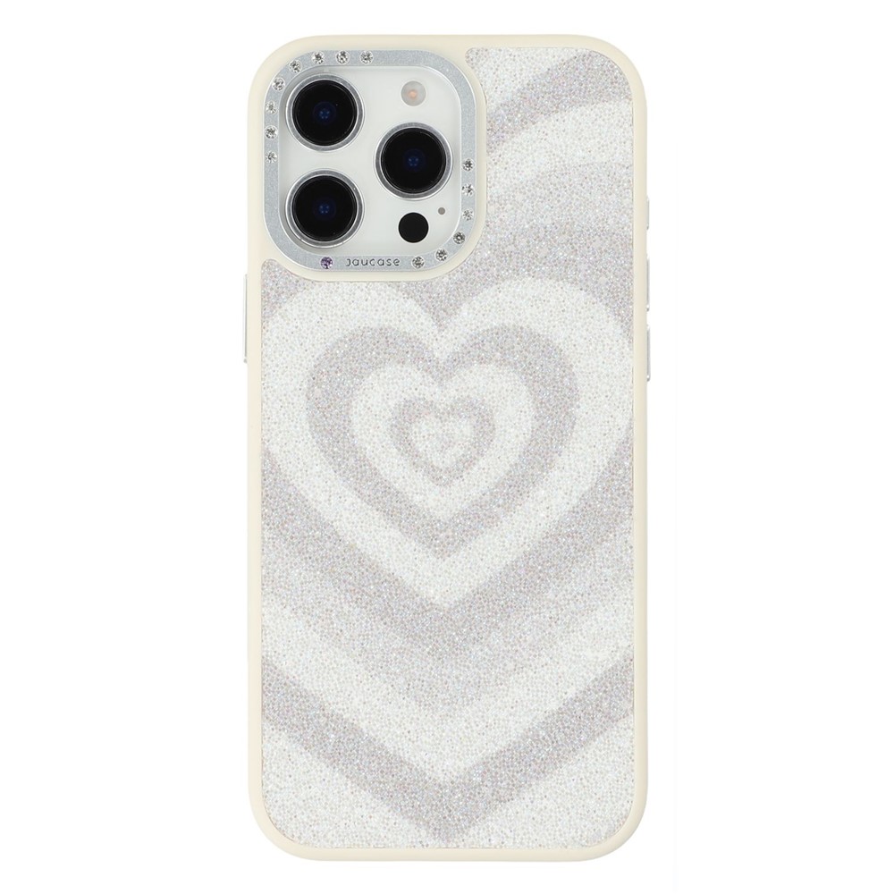 JAUCASE For iPhone 15 Pro Max Magnetic Case Heart Pattern PU + TPU + PC Phone Back Cover - White