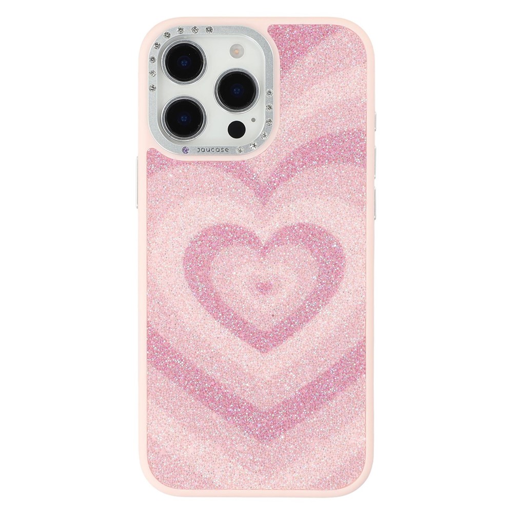 JAUCASE For iPhone 15 Pro Max Magnetic Case Heart Pattern PU + TPU + PC Phone Back Cover - Pink