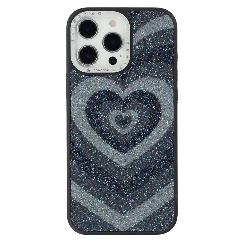 JAUCASE For iPhone 15 Pro Max Magnetic Case Heart Pattern PU + TPU + PC Phone Back Cover - Black