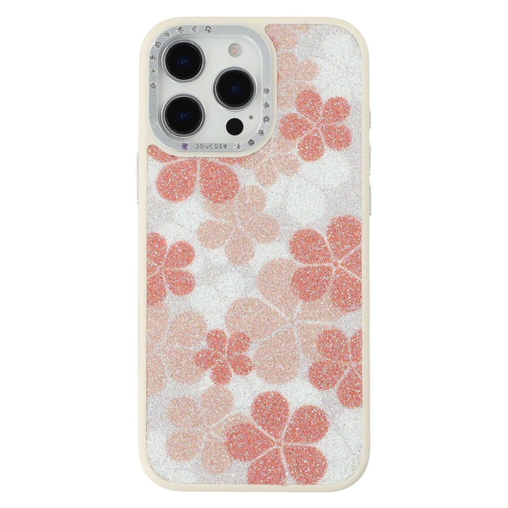 JAUCASE For iPhone 15 Pro Max Magnetic Case Glitter Flower Pattern PU + TPU + PC Phone Back Cover - White