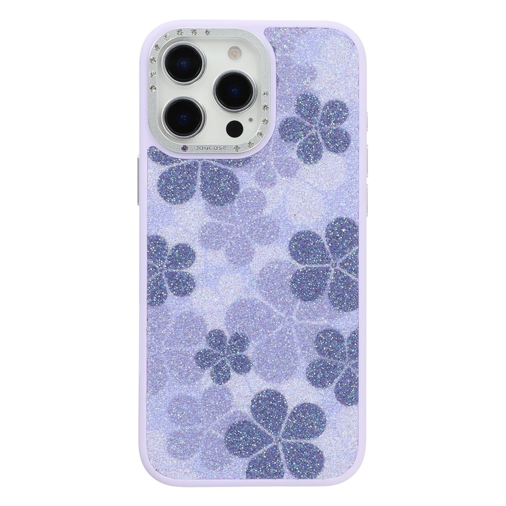 JAUCASE For iPhone 15 Pro Magnetic Case Glitter Flower Pattern PU + TPU + PC Phone Back Cover - Purple