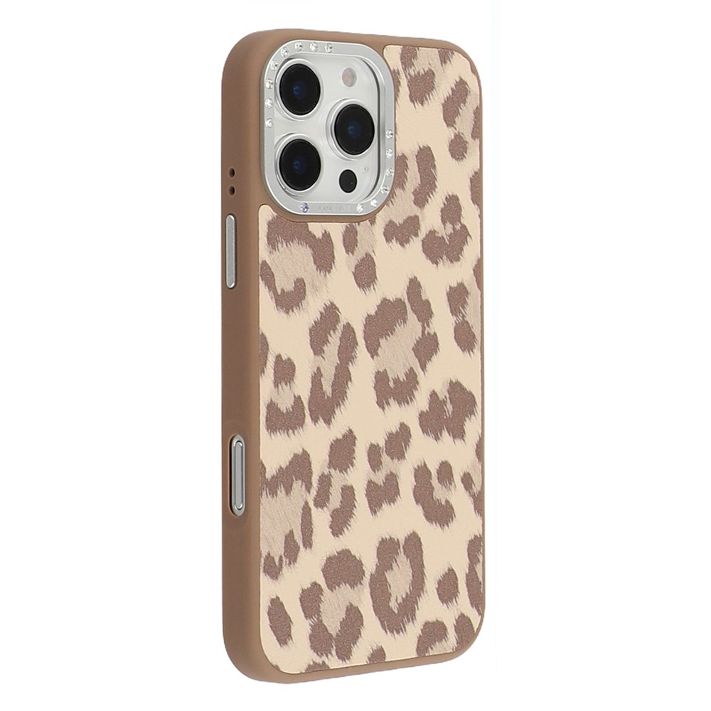 JAUCASE For iPhone 16 Pro Max Magnetic Case Leopard Print PU + TPU + PC Phone Back Cover - Brown