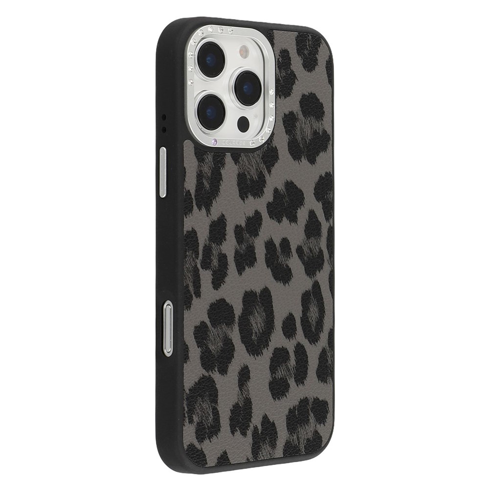 JAUCASE For iPhone 16 Pro Max Magnetic Case Leopard Print PU + TPU + PC Phone Back Cover - Black