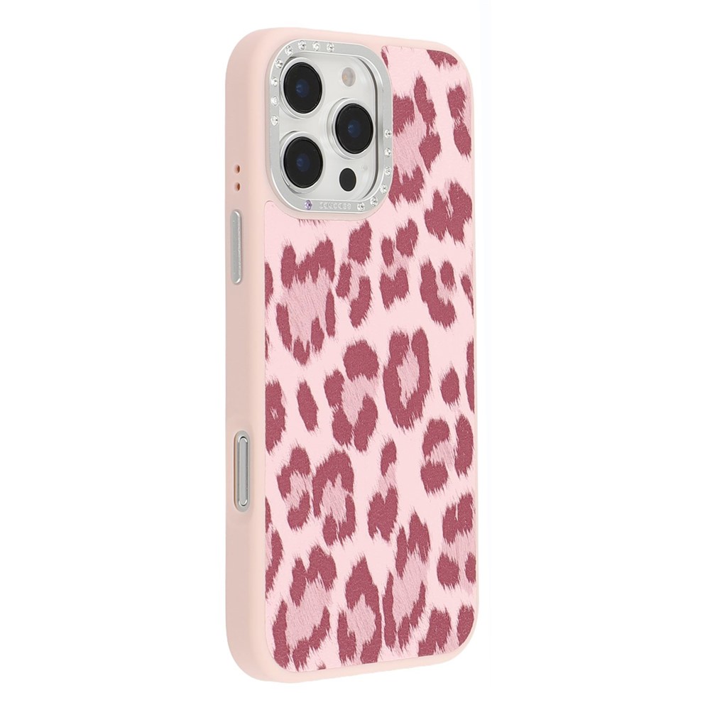 JAUCASE For iPhone 16 Pro Max Magnetic Case Leopard Print PU + TPU + PC Phone Back Cover - Pink