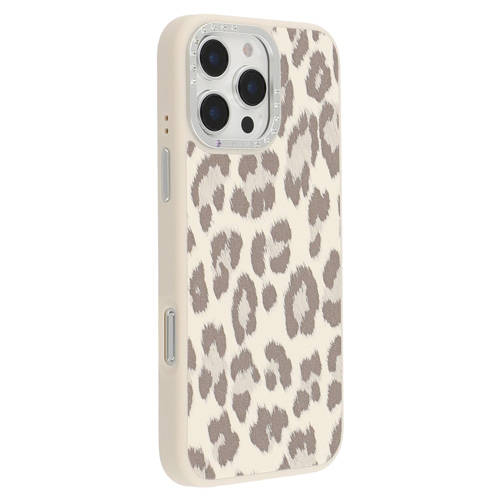 JAUCASE For iPhone 16 Pro Max Magnetic Case Leopard Print PU + TPU + PC Phone Back Cover - White