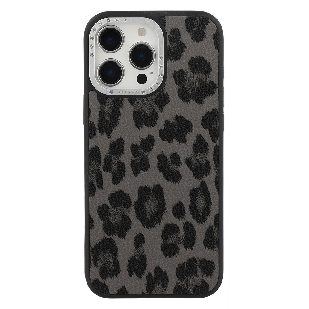 JAUCASE For iPhone 15 Pro Max Magnetic Case Leopard Print PU + TPU + PC Phone Back Cover - Black