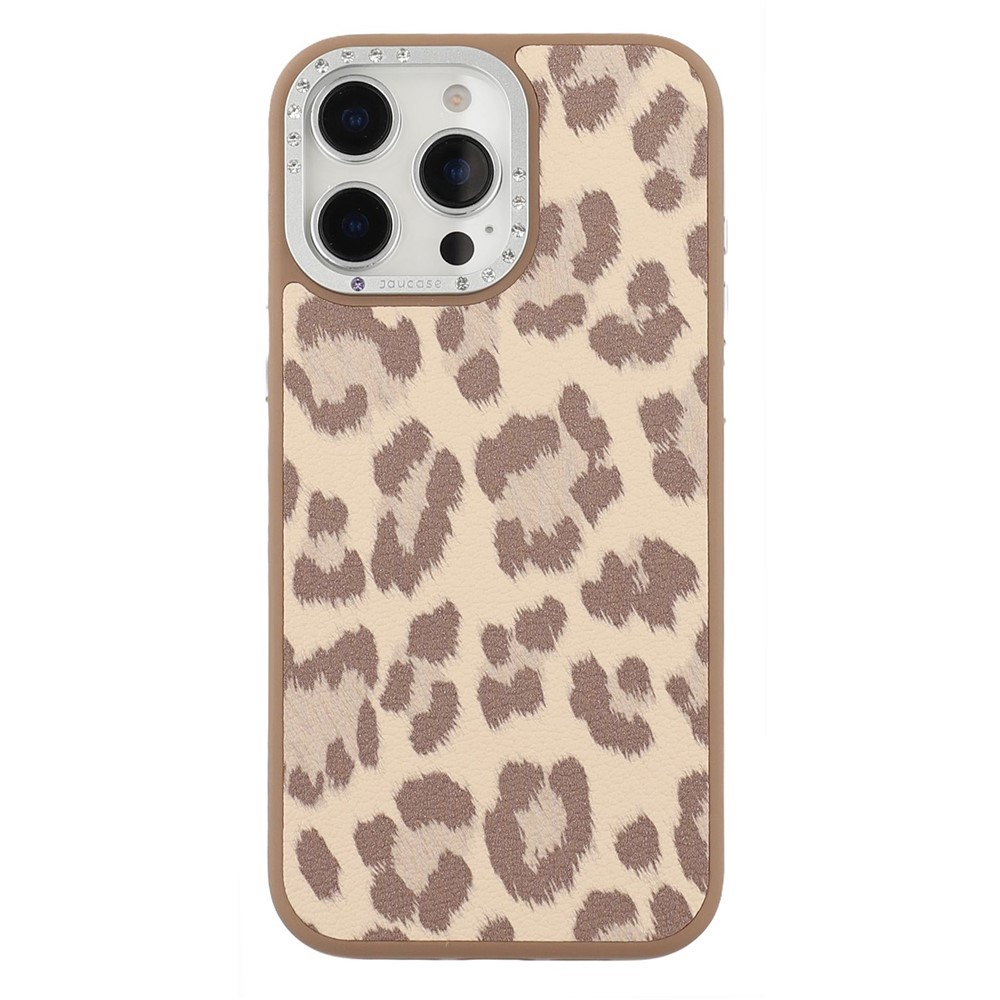 JAUCASE For iPhone 15 Pro Max Magnetic Case Leopard Print PU + TPU + PC Phone Back Cover - Brown