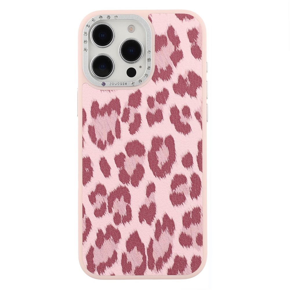 JAUCASE For iPhone 15 Pro Max Magnetic Case Leopard Print PU + TPU + PC Phone Back Cover - Pink