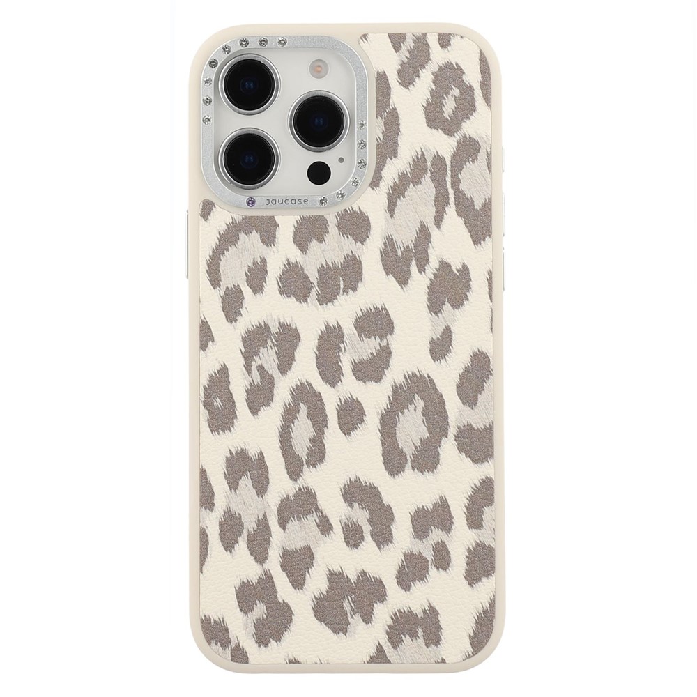 JAUCASE For iPhone 15 Pro Magnetic Case Leopard Print PU + TPU + PC Phone Back Cover - White