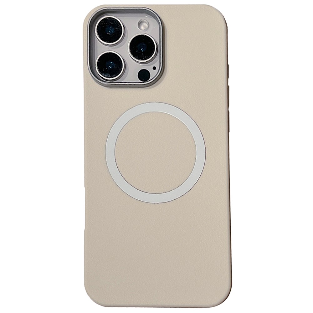 For iPhone 16 Pro Max Phone Cases Leather Texture TPU Back Cover Support Wireless Charging - White