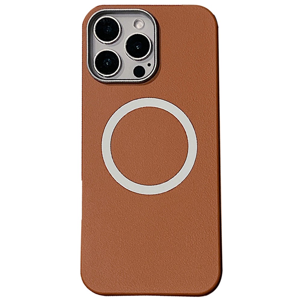 For iPhone 16 Pro Max Phone Cases Leather Texture TPU Back Cover Support Wireless Charging - Brown