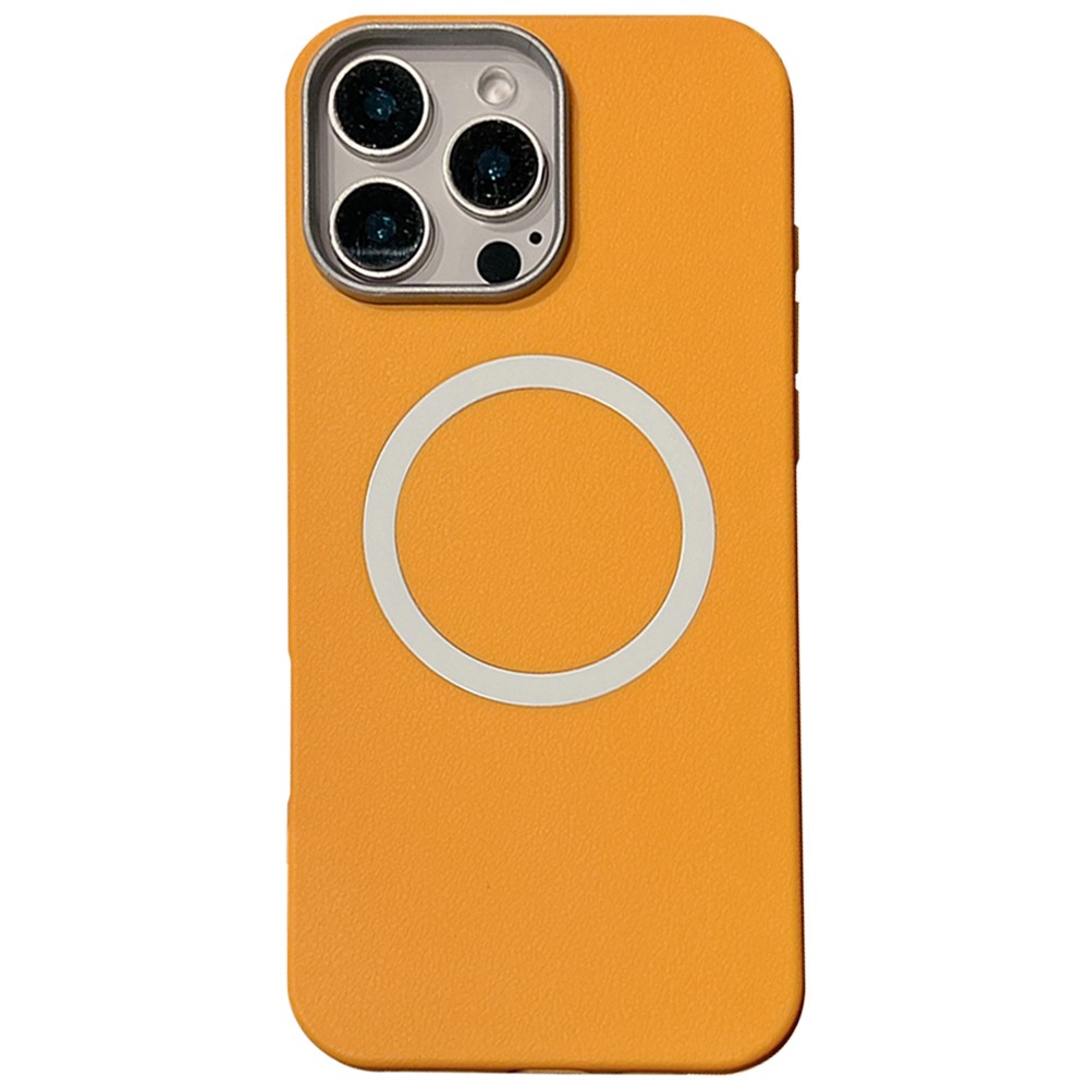 For iPhone 16 Pro Max Phone Cases Leather Texture TPU Back Cover Support Wireless Charging - Yellow