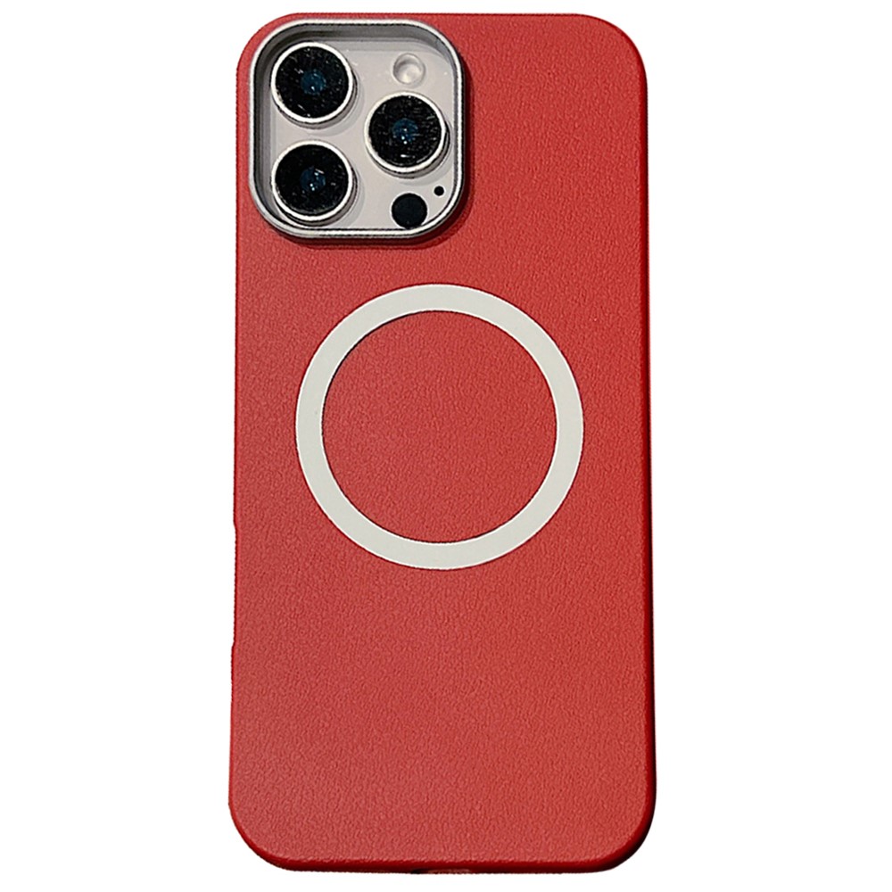 For iPhone 15 Pro Max Phone Cases Leather Texture TPU Back Cover Support Wireless Charging - Red