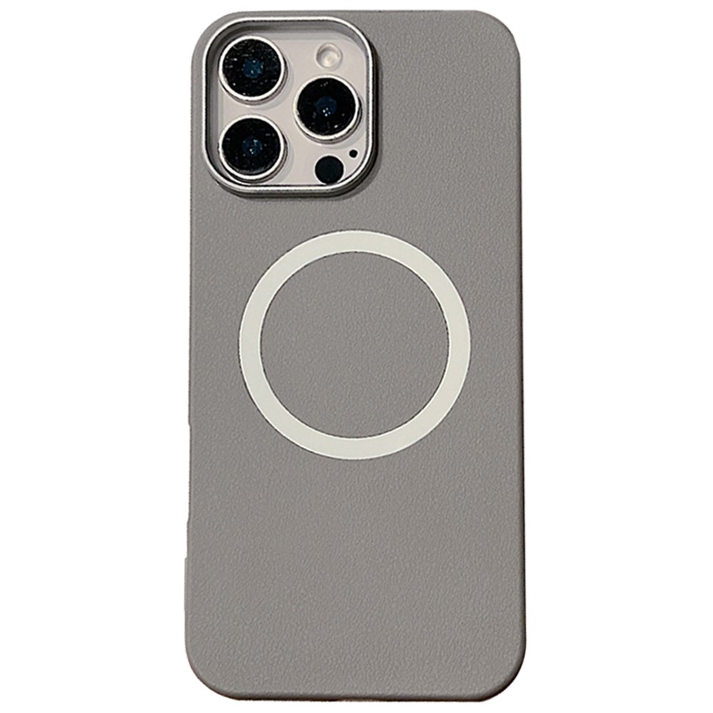For iPhone 15 Pro Max Phone Cases Leather Texture TPU Back Cover Support Wireless Charging - Grey