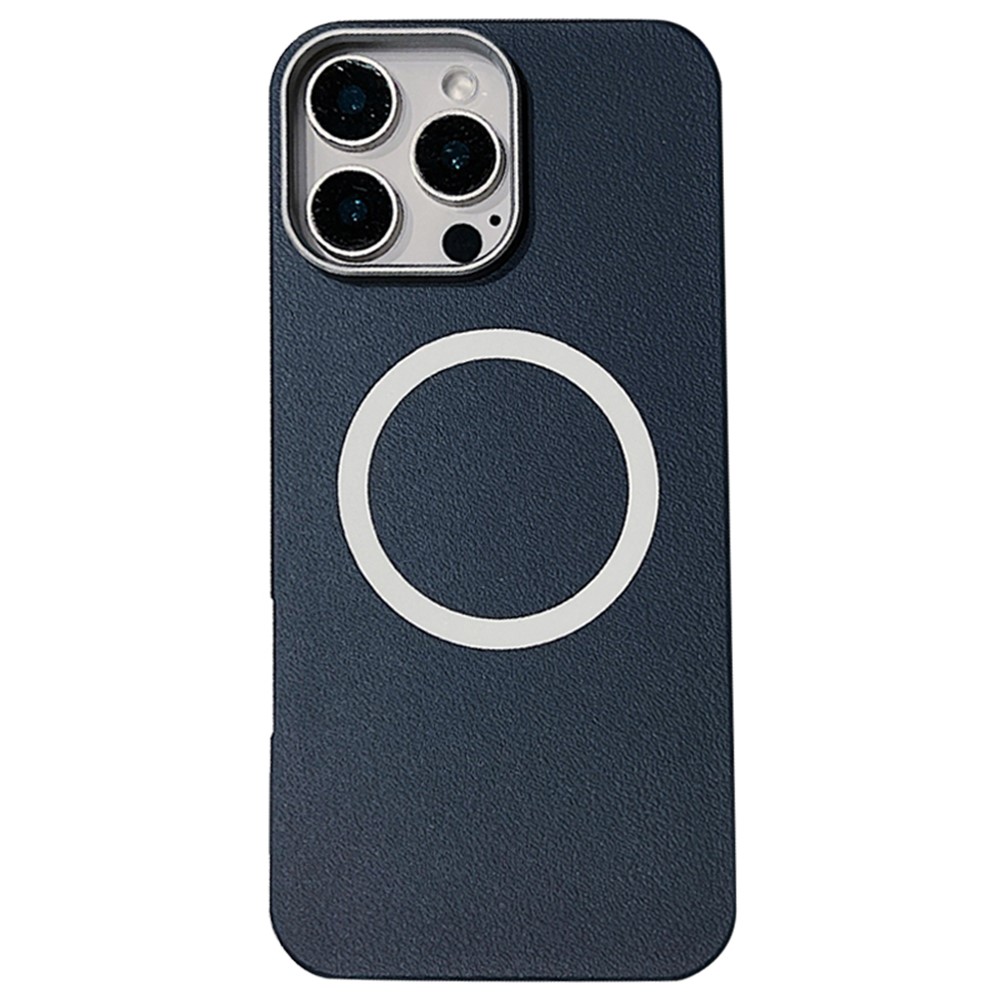 For iPhone 15 Pro Phone Cases Leather Texture TPU Back Cover Support Wireless Charging - Blue