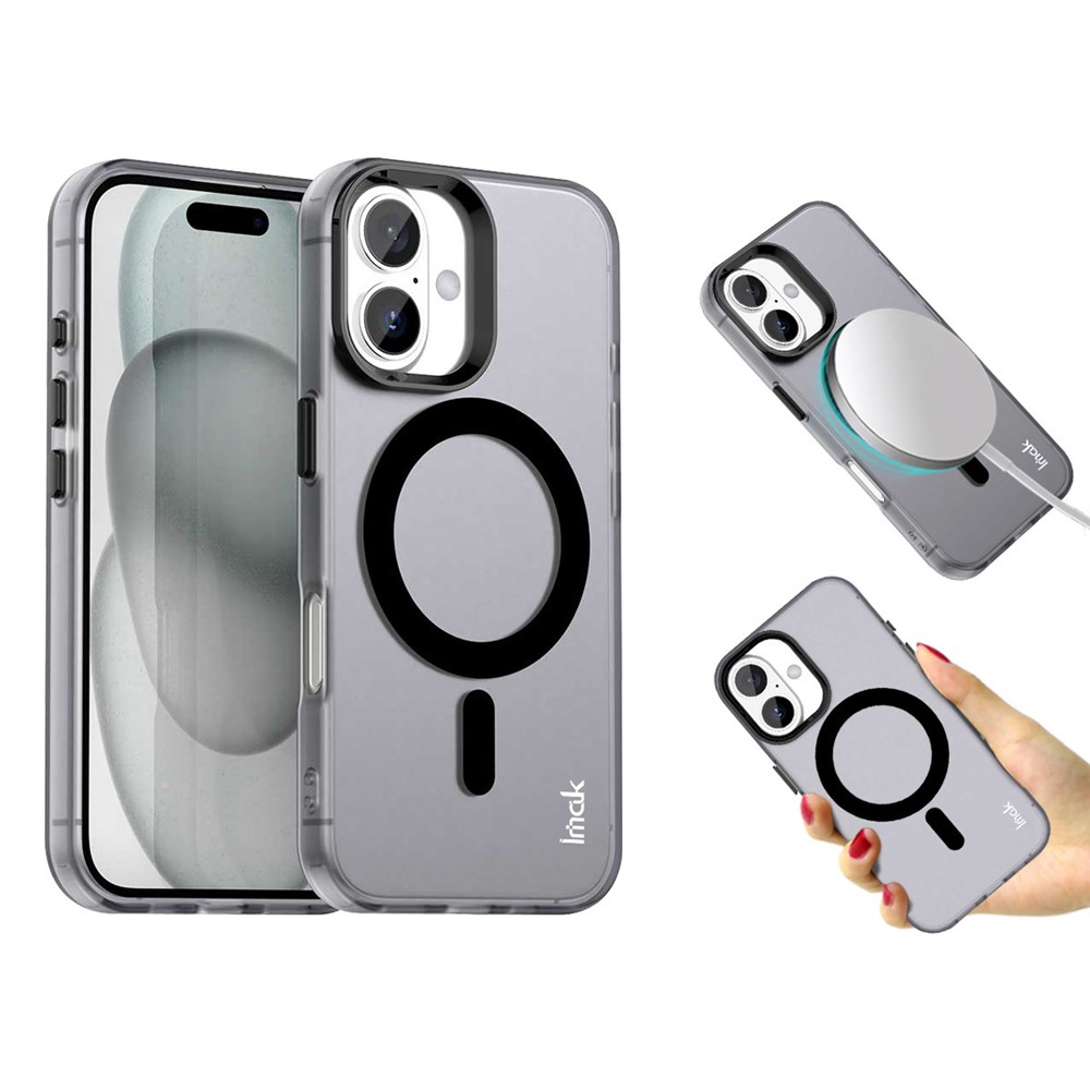 IMAK For iPhone 16 Plus Case Compatible with MagSafe Candy Color Anti Drop TPU + PET Back Cover - Black