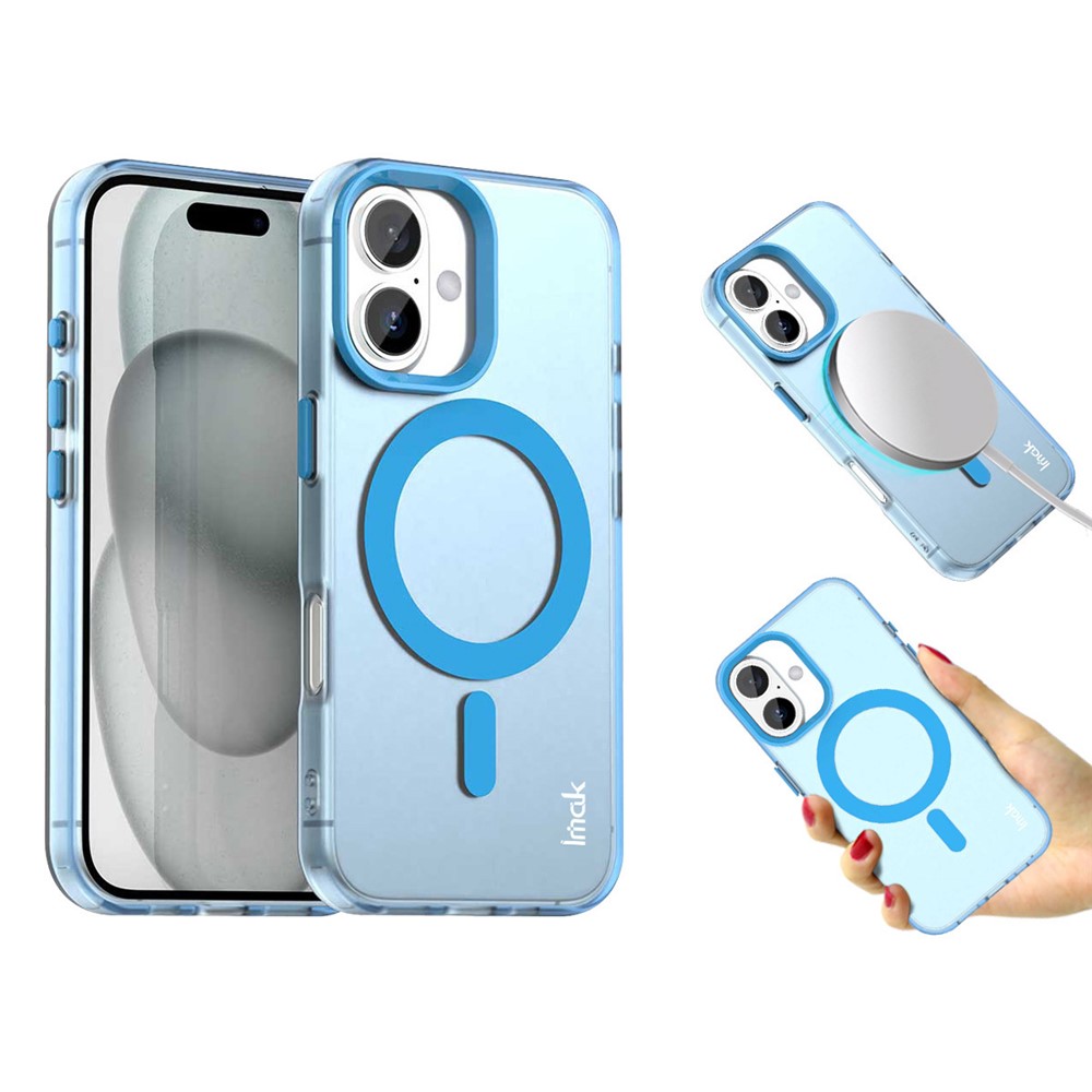 IMAK For iPhone 16 Plus Case Compatible with MagSafe Candy Color Anti Drop TPU + PET Back Cover - Blue