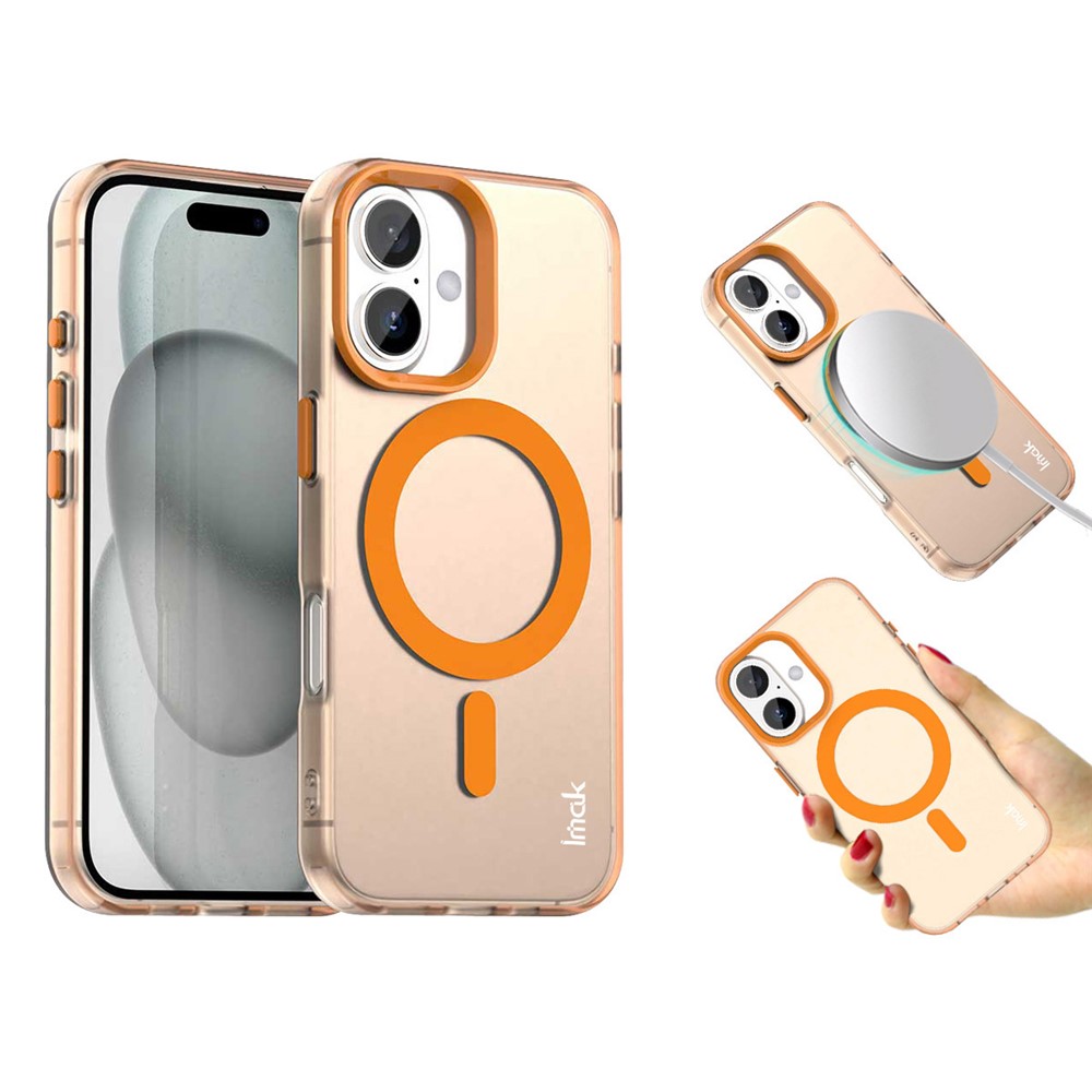 IMAK For iPhone 16 Plus Case Compatible with MagSafe Candy Color Anti Drop TPU + PET Back Cover - Orange