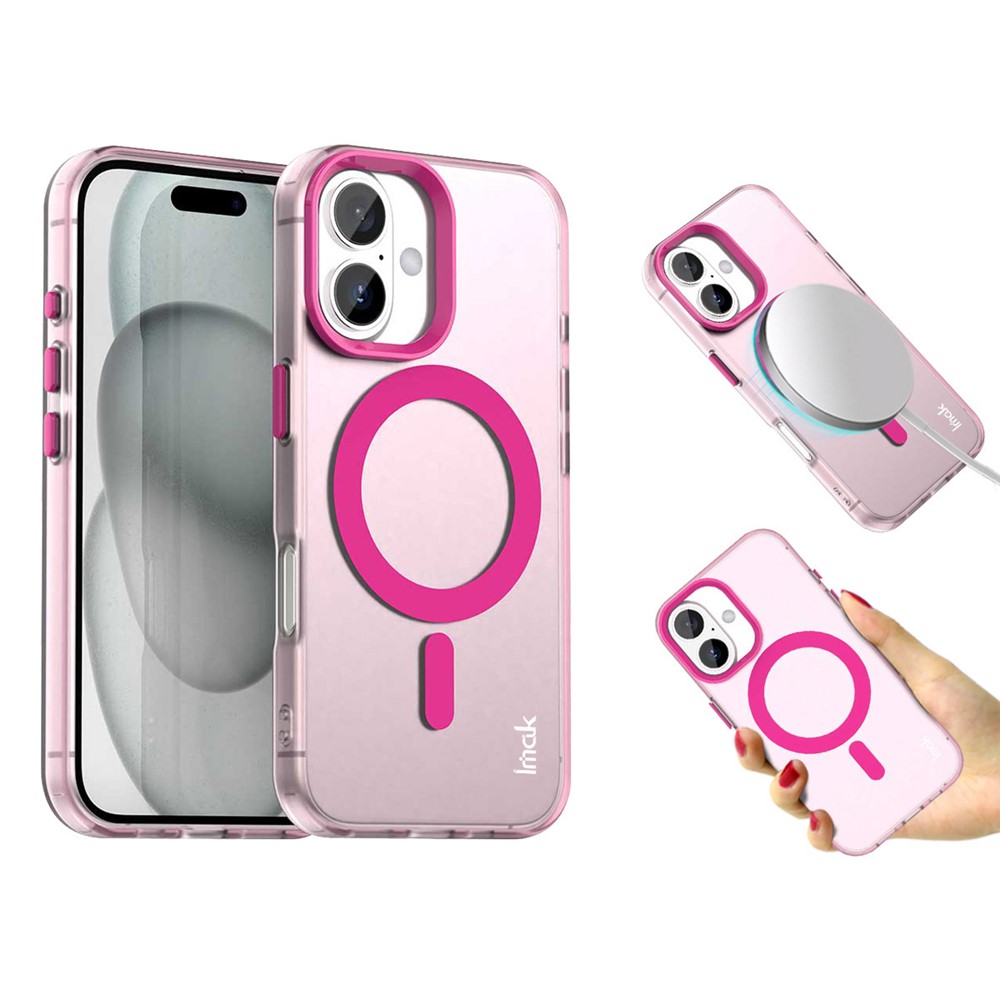 IMAK For iPhone 16 Plus Case Compatible with MagSafe Candy Color Anti Drop TPU + PET Back Cover - Red